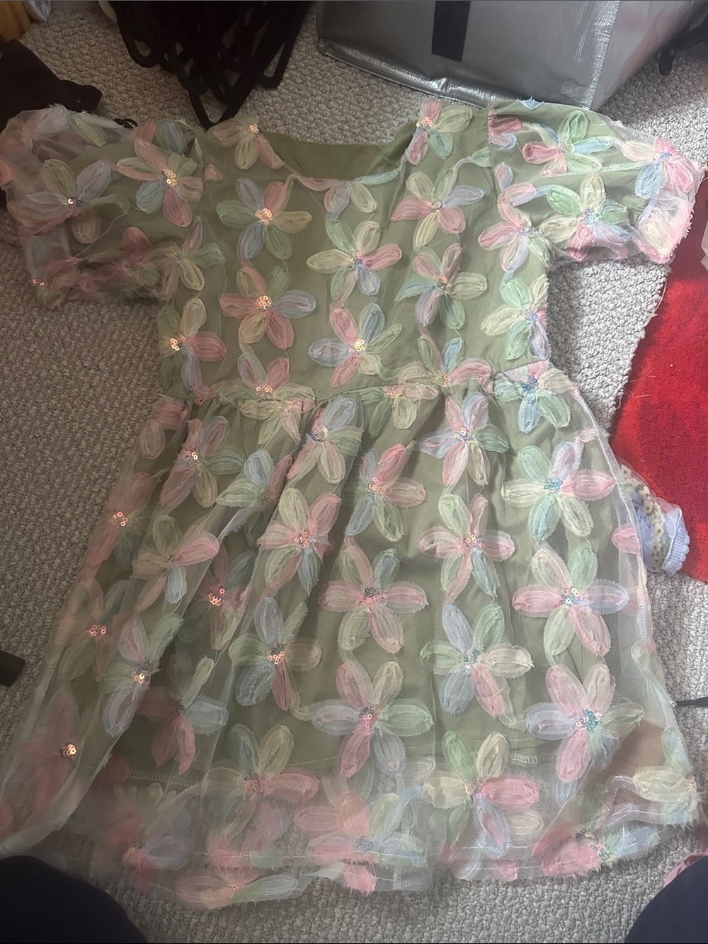 ' Floral Tulle Dress - Pastel Green